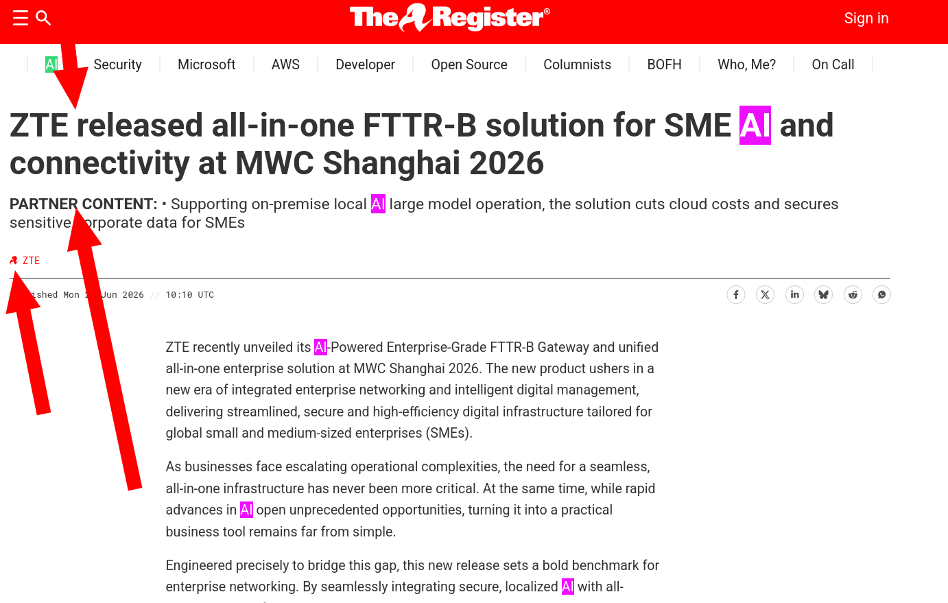 ZTE released all-in-one FTTR-B solution for SME AI and connectivity at MWC Shanghai 2026