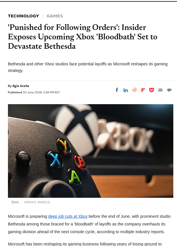 'Punished for Following Orders': Insider Exposes Upcoming Xbox 'Bloodbath' Set to Devastate Bethesda