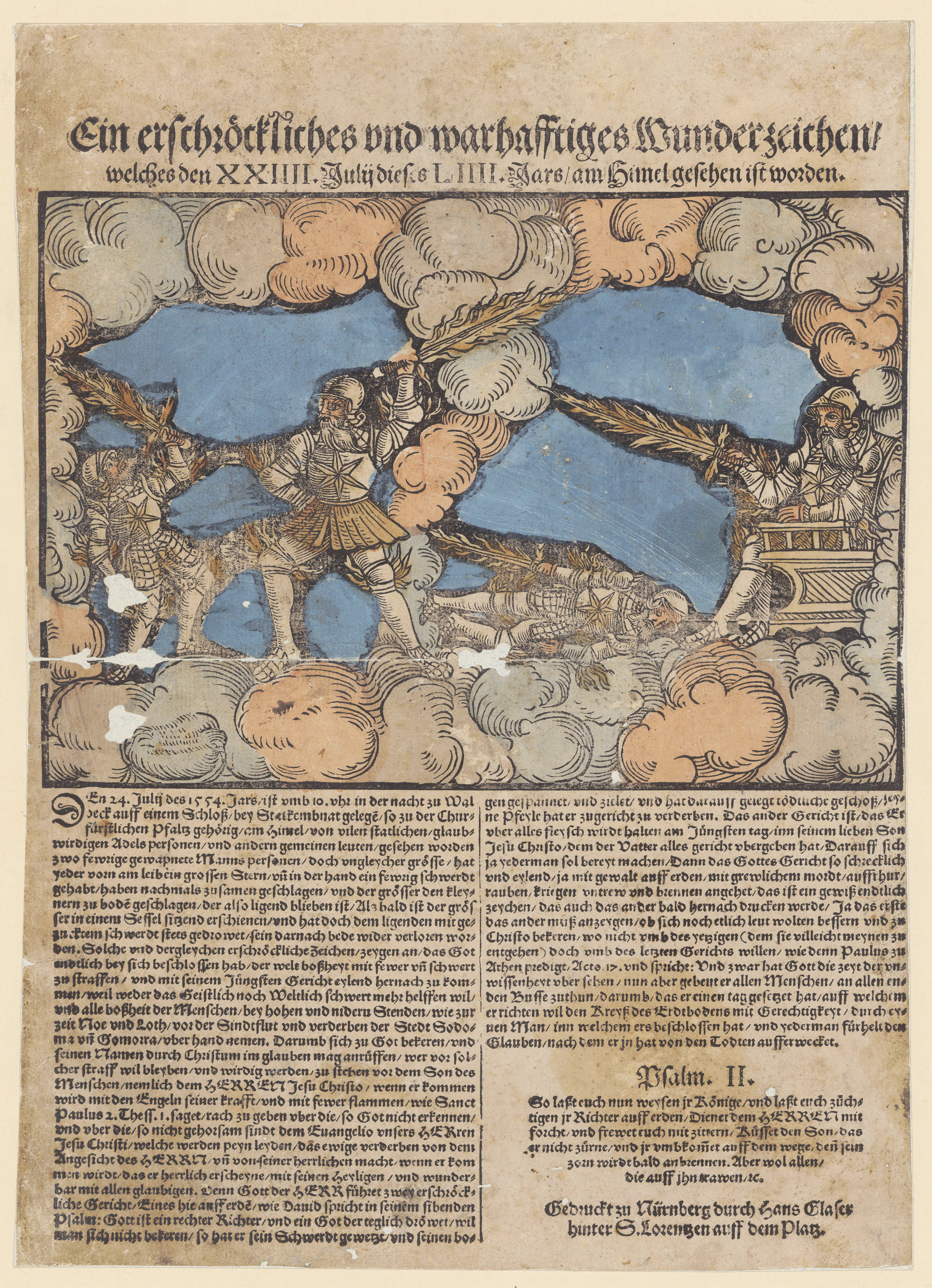 Northern lights phenomenon on the night of July 24, 1554 over Waldeck Castle near Kemnath.