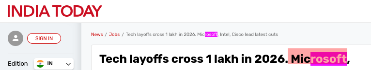 Tech layoffs cross 1 lakh in 2026. Microsoft, Intel, Cisco lead latest cuts