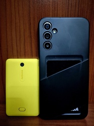 In this picture, you can see two different smartphones from different years.
