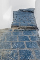 Blue and white footpath in Greece