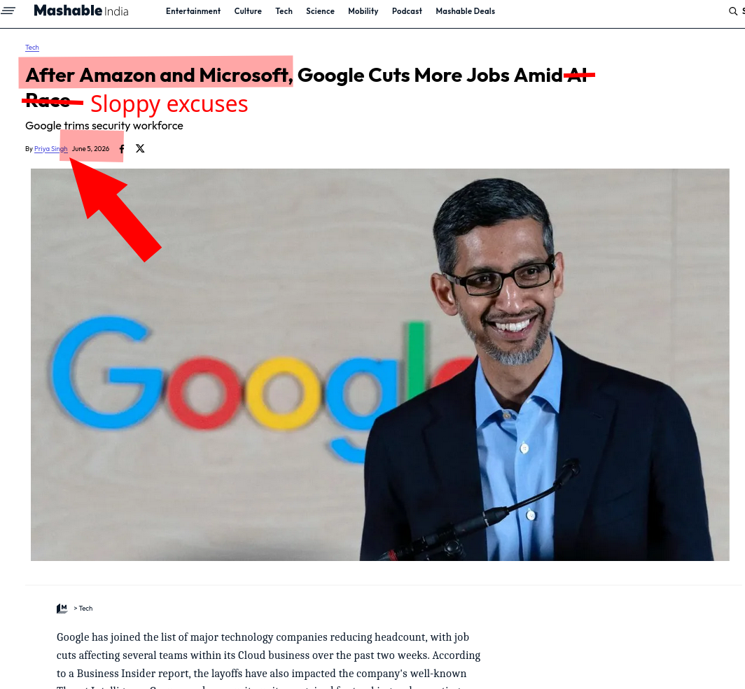 After Amazon and Microsoft, Google Cuts More Jobs Amid AI Race/Sloppy excuses