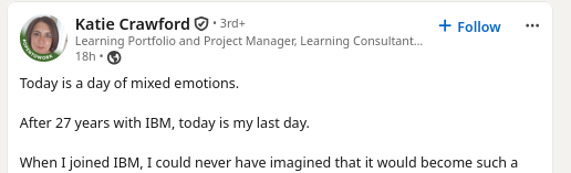 After 27 years with IBM, today is my last day.