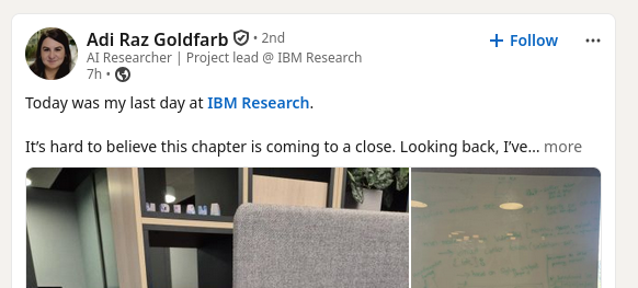 Today was my last day at IBM Research.