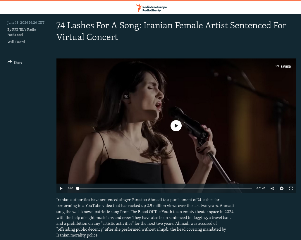 74 Lashes For A Song: Iranian Female Artist Sentenced For Virtual Concert