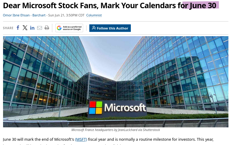 Dear Microsoft Stock Fans, Mark Your Calendars for June 30