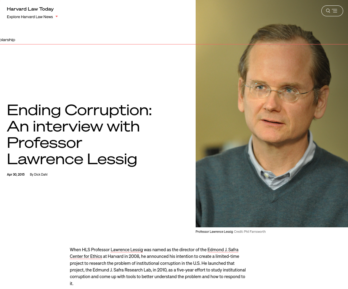 Ending Corruption: An interview with Professor Lawrence Lessig