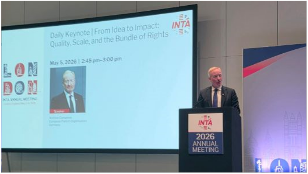 Campinos delivers a keynote speech at the INTA Annual Meeting