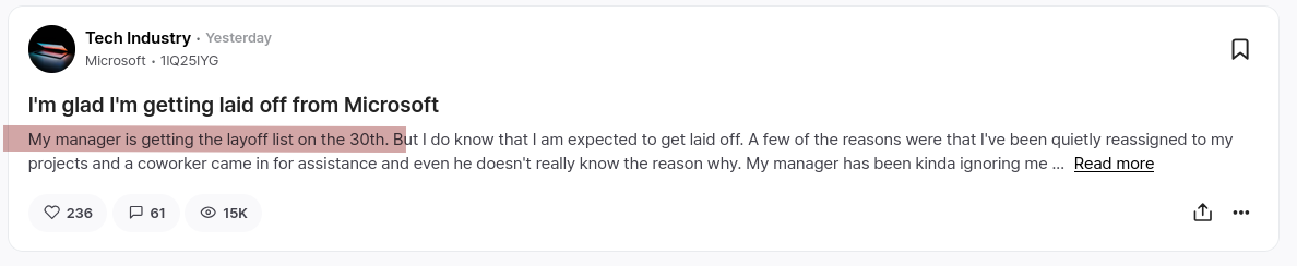 I'm glad I'm getting laid off from Microsoft