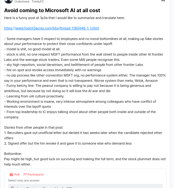 Avoid coming to Microsoft AI at all cost