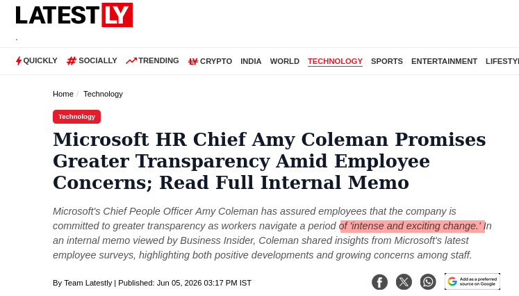 Microsoft HR Chief Amy Coleman Promises Greater Transparency Amid Employee Concerns; Read Full Internal Memo