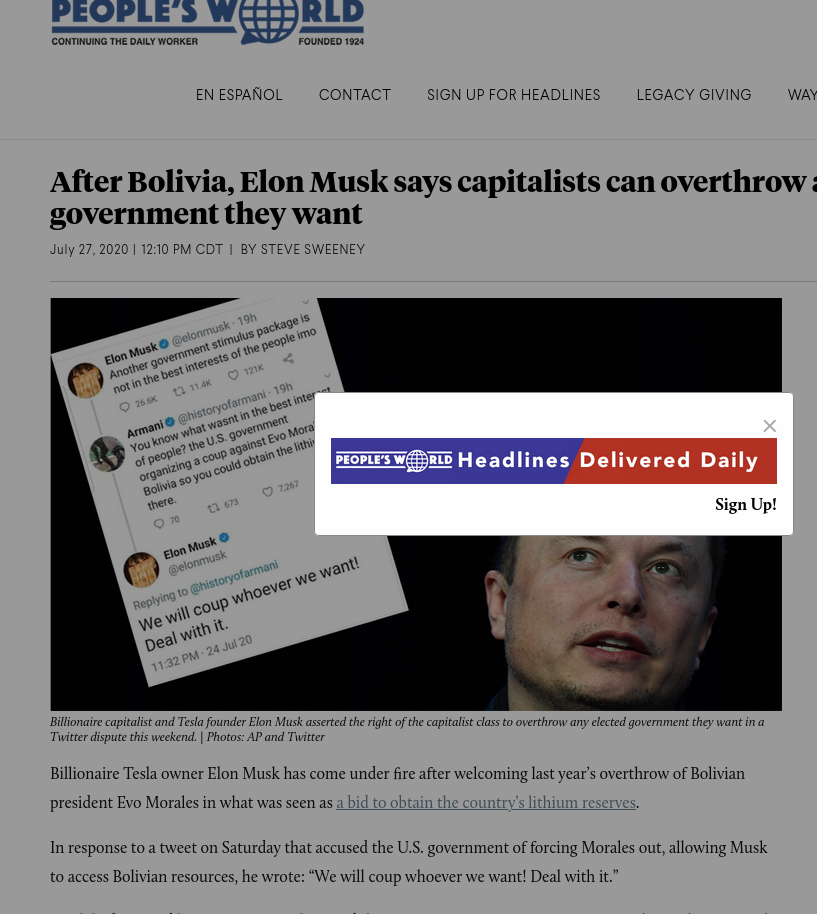 After Bolivia, Elon Musk says capitalists can overthrow any government they want