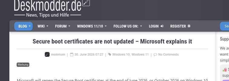  Secure boot certificates are not updated – Microsoft explains it 