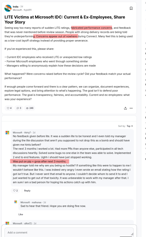 LITE Victims at Microsoft IDC: Current and Ex-Employees, Share Your Story