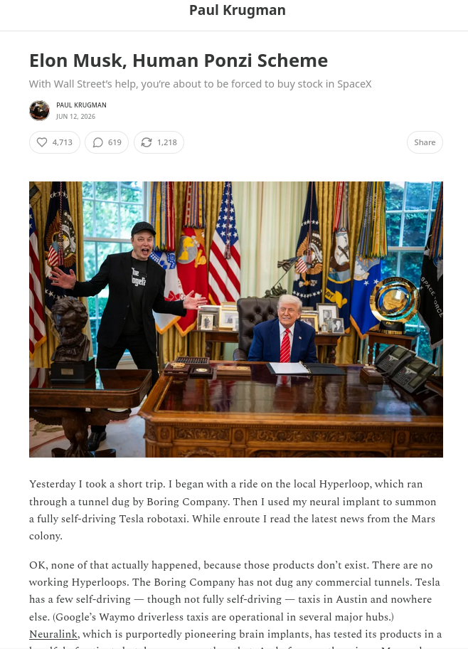 Elon Musk, Human Ponzi Scheme