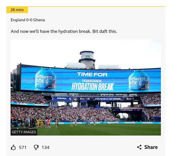 And now we'll have the hydration break. Bit daft this.
