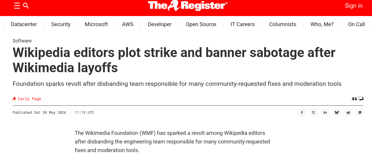 Wikipedia editors plot strike and banner sabotage after Wikimedia layoffs