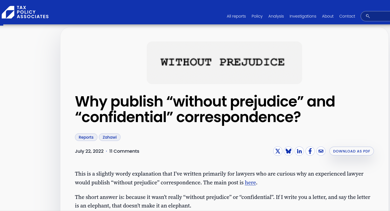 Why publish “without prejudice” and “confidential” correspondence?