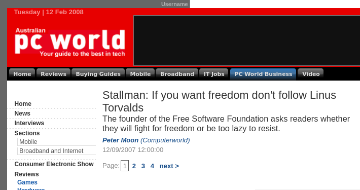 Stallman: If you want freedom don't follow Linus Torvalds