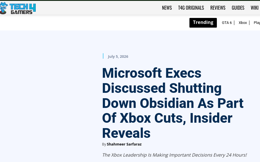 Microsoft Execs Discussed Shutting Down Obsidian As Part Of Xbox Cuts, Insider Reveals