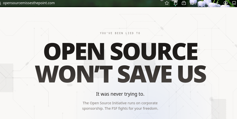 The only “open source” you can trust is the part that was already free software. You never needed the O. You needed the F.