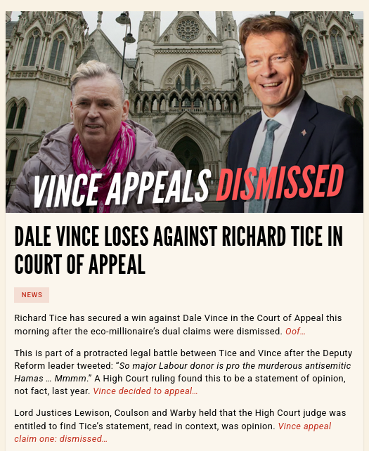 Dale Vince Loses Against Richard Tice in Court of Appeal