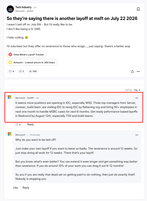 So they’re saying there is another layoff at msft on July 22 2026