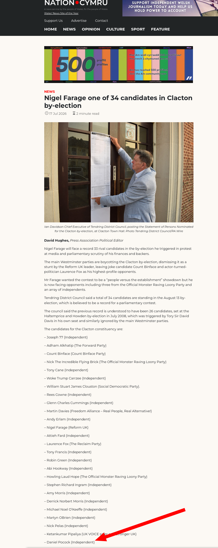 Nigel Farage one of 34 candidates in Clacton by-election