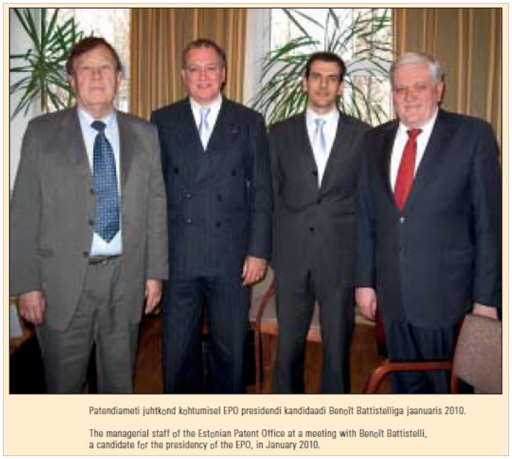 Benoît Battistelli and Gilles Requena flanked by Matti Päts (on the left) and his deputy Toomas Lumi (on the right)