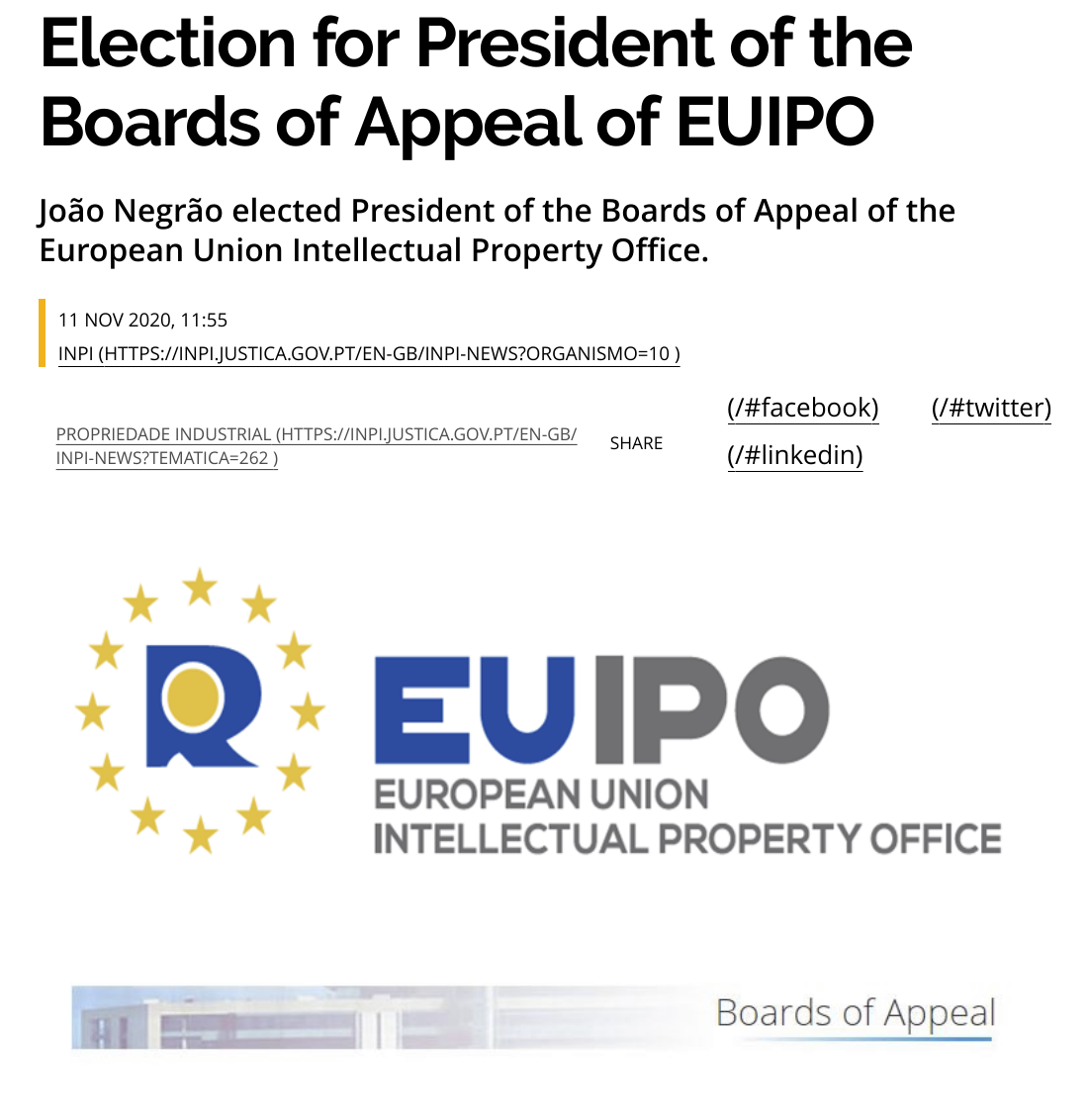 João Negrão elected President of the Boards of Appeal of the European Union Intellectual Property Office.