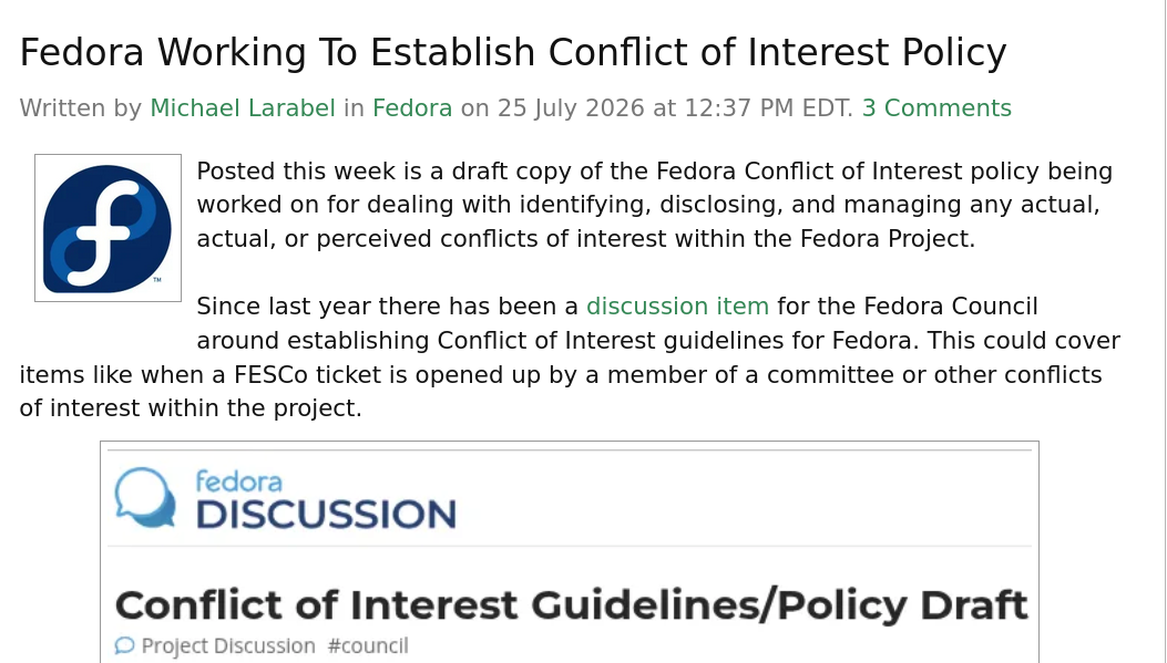 Fedora Working To Establish Conflict of Interest Policy