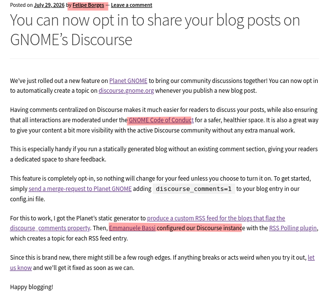 You can now opt in to share your blog posts on GNOME’s Discourse