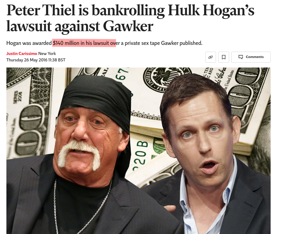 Peter Thiel is bankrolling Hulk Hogan’s lawsuit against Gawker
