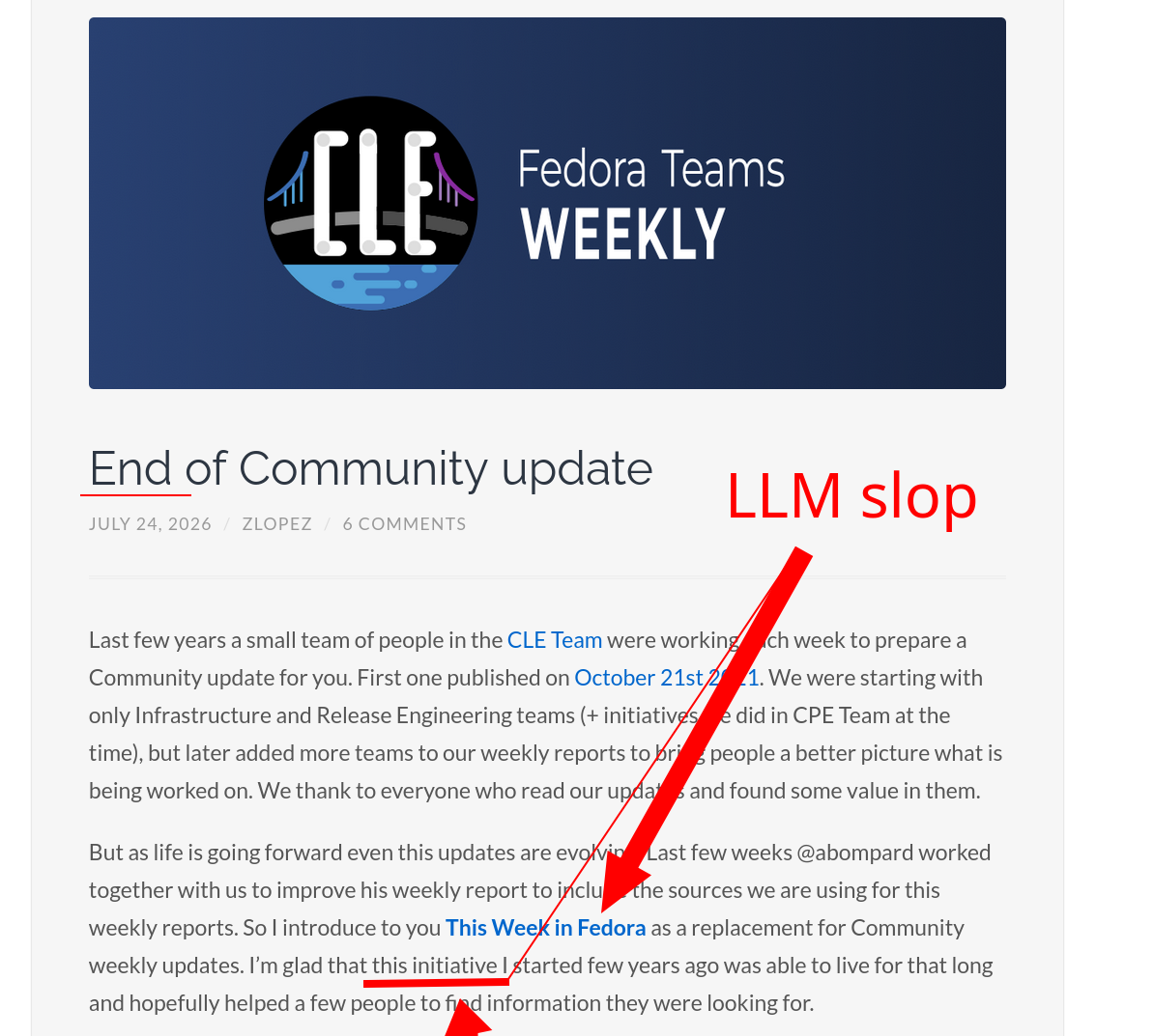 LLM slop: End of Community update