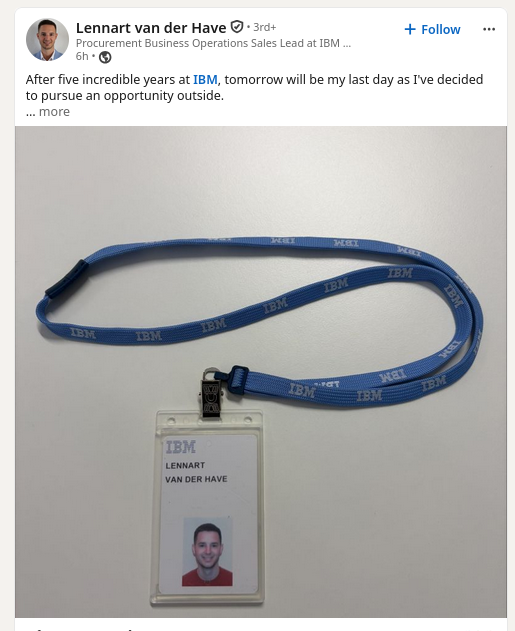 After five incredible years at IBM, tomorrow will be my last day as I've decided to pursue an opportunity outside.