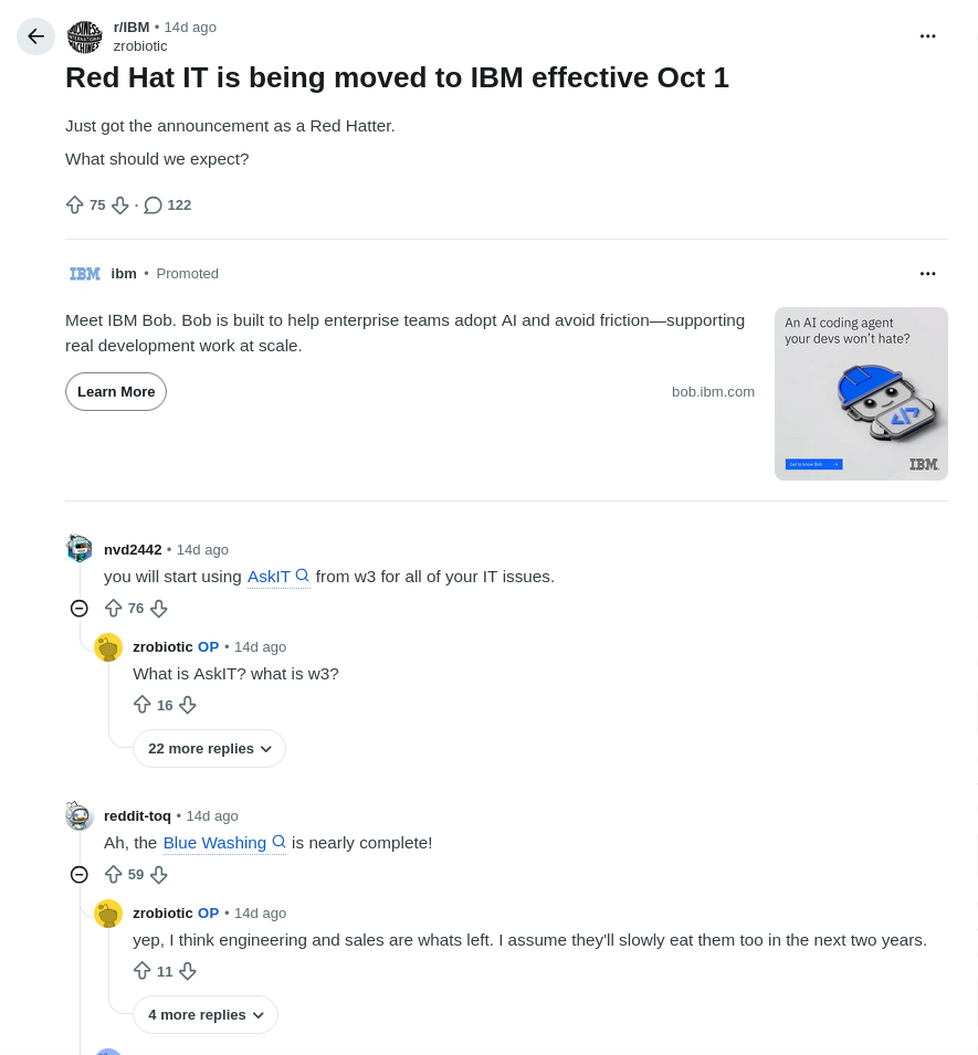 Red Hat IT is being moved to IBM effective Oct 1 
