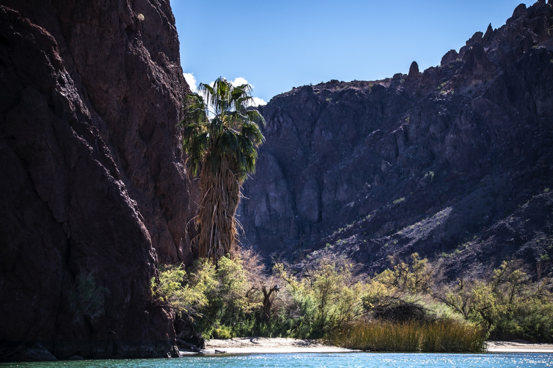On the Colorado River between Nevada and Arizona is this black volcanic rock gorge formed about 15 million years ago.