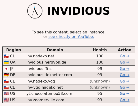 Invidious Project: To see this content, select an instance