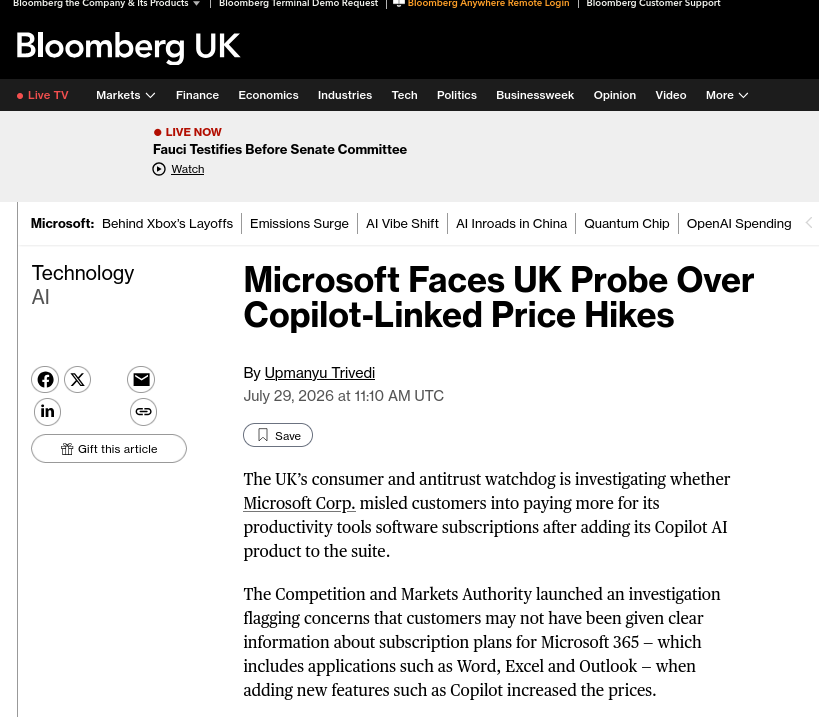 Microsoft Faces UK Probe Over Copilot-Linked Price Hikes