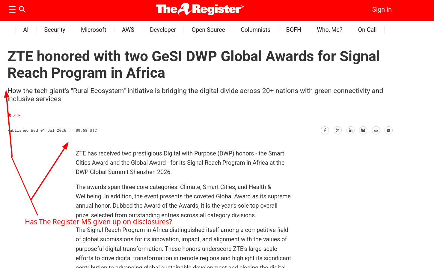 ZTE honored with two GeSI DWP Global Awards for Signal Reach Program in Africa