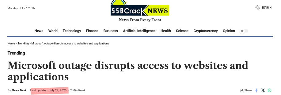 Microsoft outage disrupts access to websites and applications