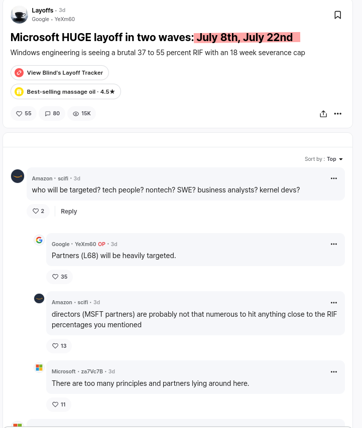 Microsoft HUGE layoff in two waves: July 8th, July 22nd