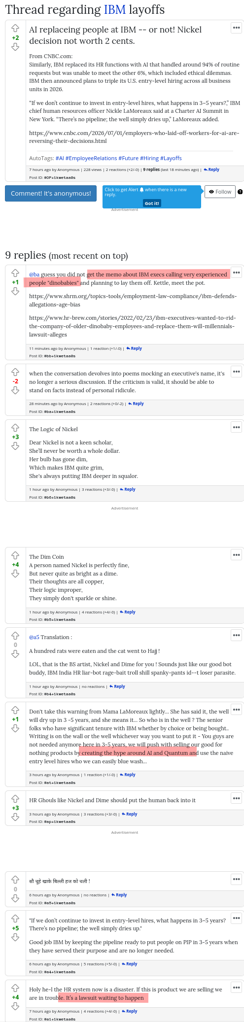 AI replaceing people at IBM -- or not! Nickel decision not worth 2 cents.