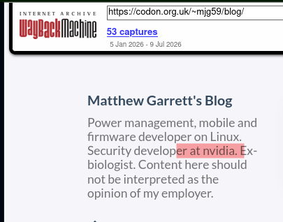 Power management, mobile and firmware developer on Linux. Security developer at nvidia. Ex-biologist. Content here should not be interpreted as the opinion of my employer.