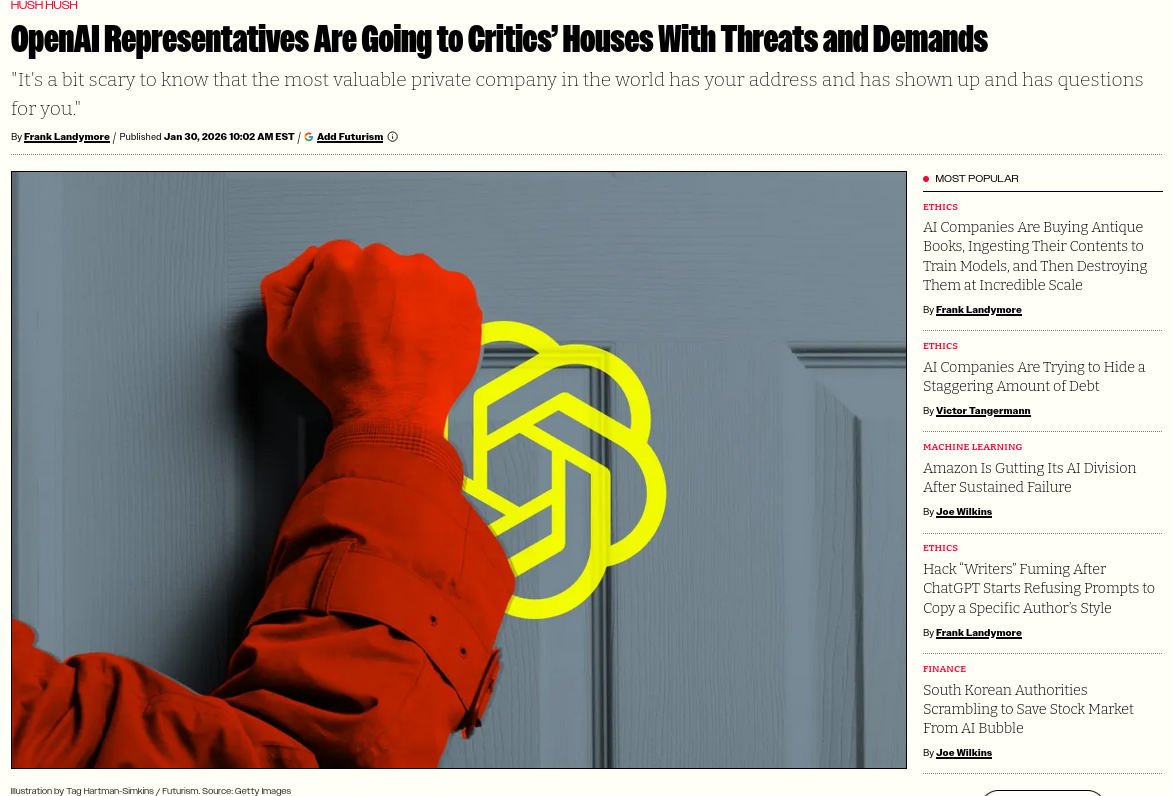 OpenAI Representatives Are Going to Critics’ Houses With Threats and Demands