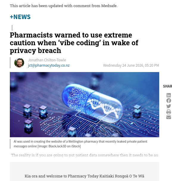  Pharmacists warned to use extreme caution when ‘vibe coding’ in wake of privacy breach