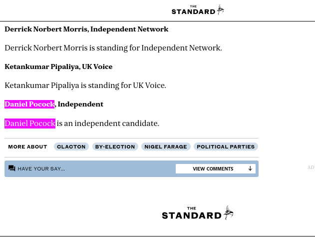 Daniel Pocock is an independent candidate.