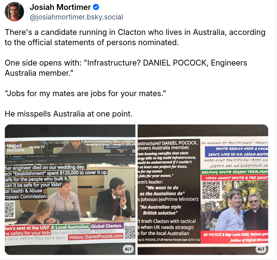 There's a candidate running in Clacton who lives in Australia, according to the official statements of persons nominated