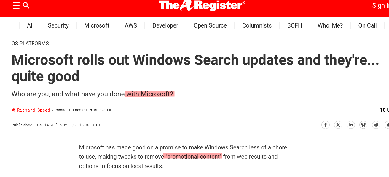 Microsoft rolls out Windows Search updates and they're... quite good